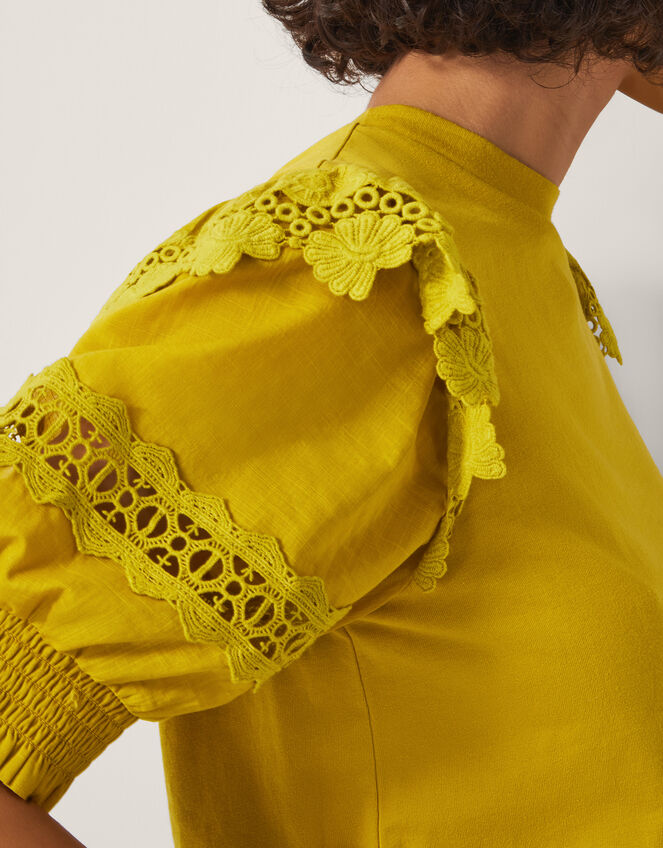 Fay Broderie Puff Sleeve Top, Yellow (YELLOW), large