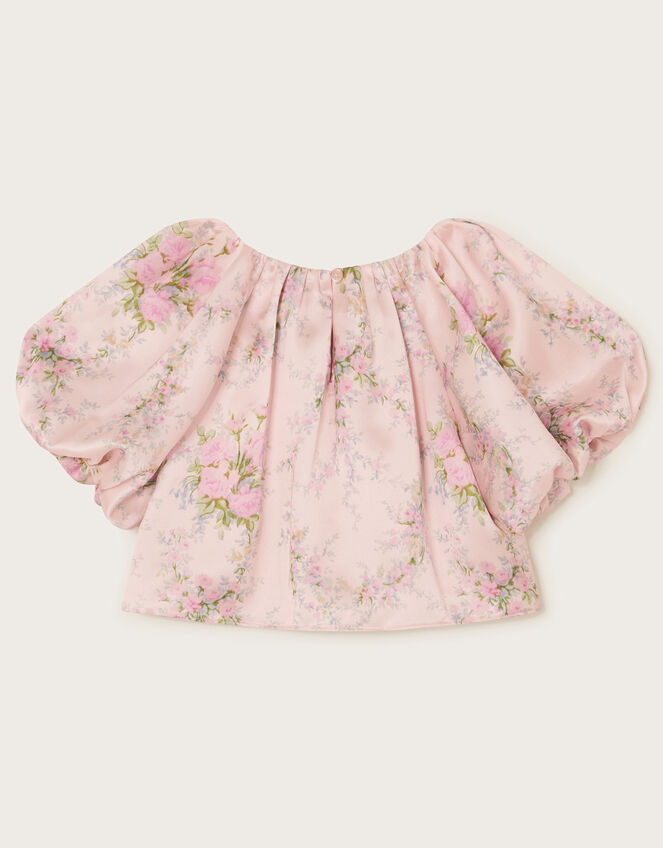 Esme Rose Satin Puff Top, Pink (PINK), large