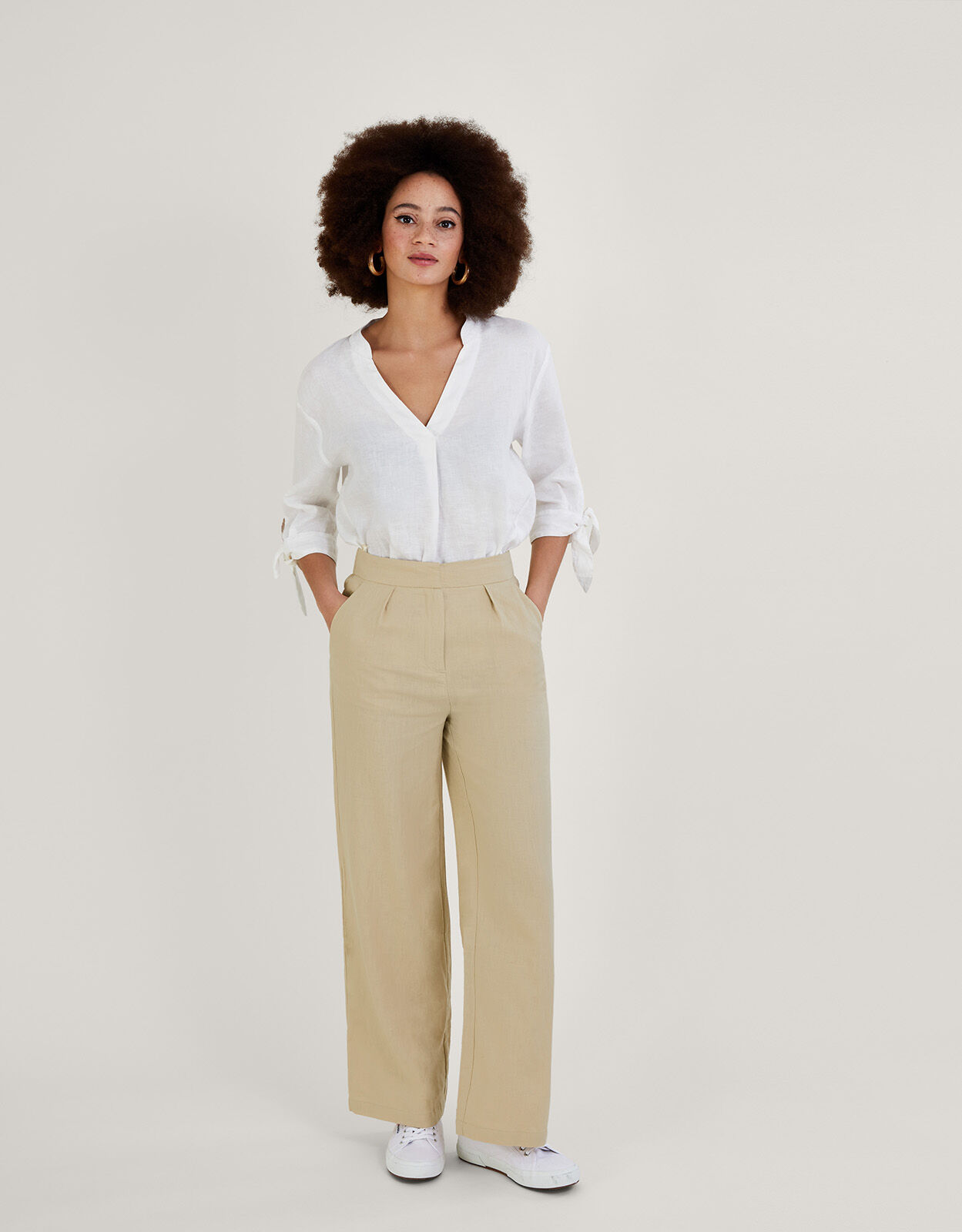 Monsoon Linen Pull on Trousers White at John Lewis  Partners