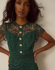 Mila Lace Pleated Midi Dress, Green (GREEN), large