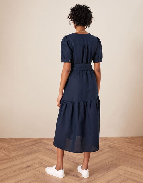 Plain Midi Dress in Linen Blend, Blue (NAVY), large