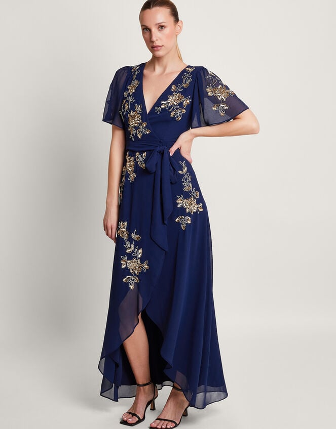 Sarah Embellished Wrap Dress , Blue (MIDNIGHT), large