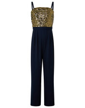 Betsy Sequin Wide-Leg Jumpsuit, Blue (NAVY), large