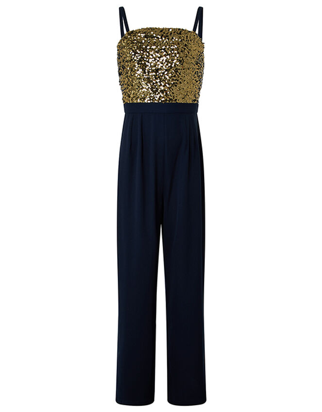 Betsy Sequin Wide-Leg Jumpsuit, Blue (NAVY), large
