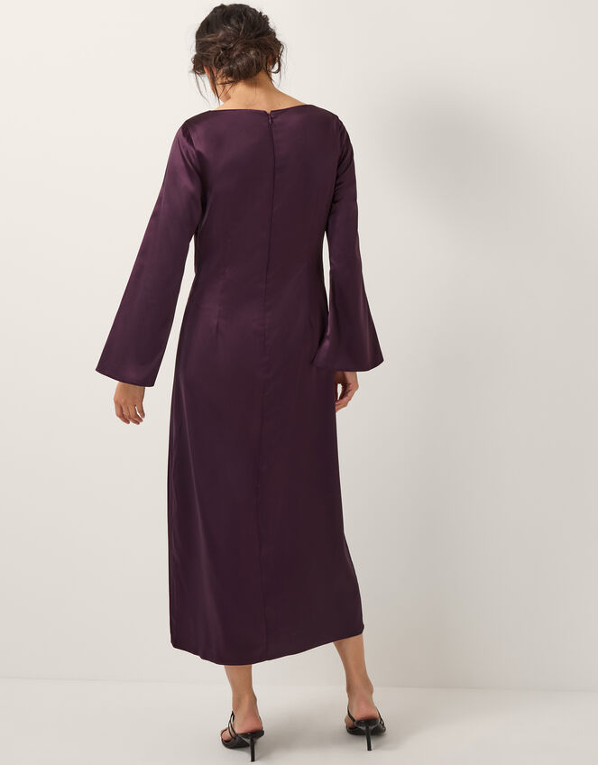 Callie Floral Satin Long Sleeve Midi Dress, Purple (PURPLE), large