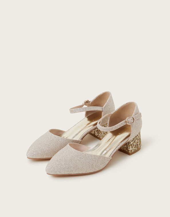 Pointed Toe Glitter Two-Part Heels, Gold (GOLD), large