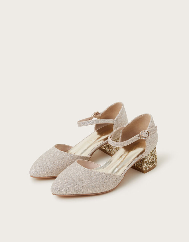 Pointed Toe Glitter Two-Part Heels, Gold (GOLD), large