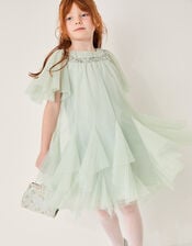 Nessa Sparkle Collar Waterfall Dress, Green (SAGE), large