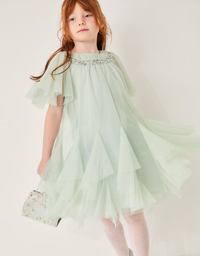 Nessa Sparkle Collar Waterfall Dress, Green (SAGE), large