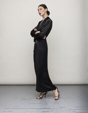 Tallulah and Hope Regular Length Satin Wrap Dress, Black (BLACK), large