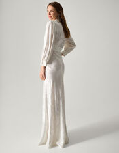 Grace Long Sleeve Satin Shirt Wedding Dress, Ivory (IVORY), large