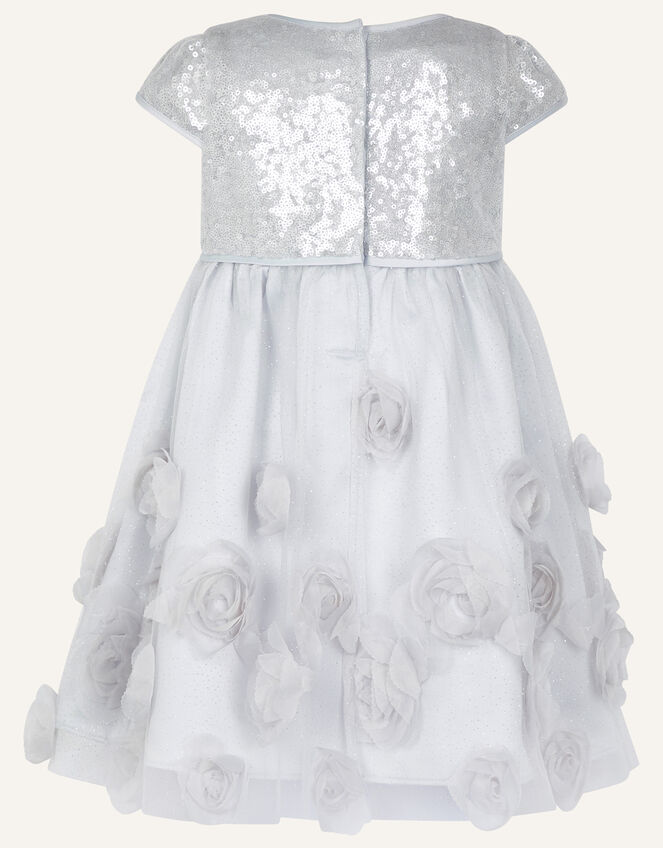 Baby Sequin 3D Rose Dress, Silver (SILVER), large
