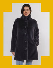 Rino and Pelle Faux Fur Single-Breasted Coat, Grey (DARK GREY), large