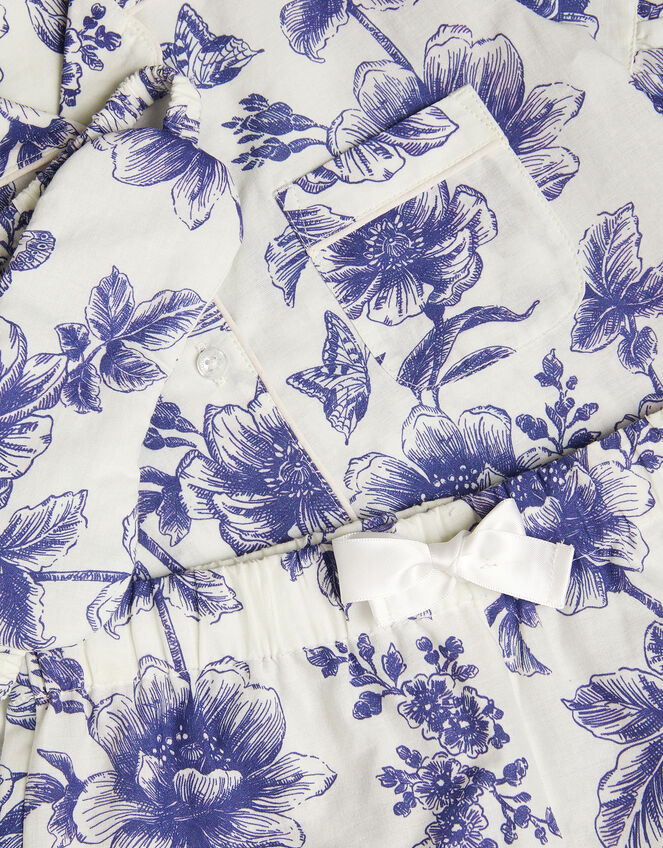 Floral Print Pyjamas & Sleep Mask Set, Blue (BLUE), large