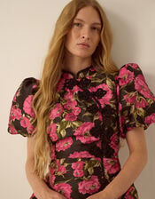 Monsoon x Queens of Archive Dionne Puff Sleeve Floral Jacquard Mini Dress​, Pink (PINK), large