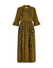 East Floral Embroidered Corduroy Maxi Dress, Green (GREEN), large