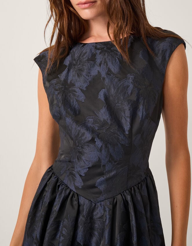 Jayda Sleeveless Floral Jacquard Midi Dress, Blue (NAVY), large