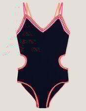 Blanket Stitch Cut-Out Swimsuit, Black (BLACK), large