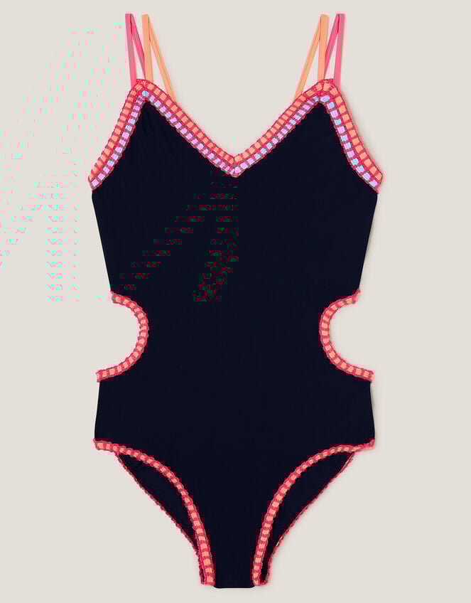Blanket Stitch Cut-Out Swimsuit, Black (BLACK), large