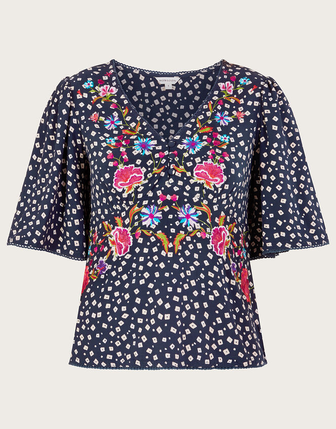 Rory Embroidered Tea Top, Blue (NAVY), large