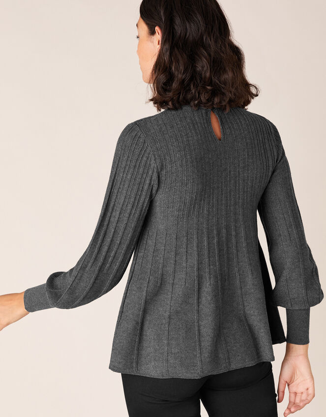 Woven Neckline Knit Jumper with Recycled Polyester, Grey (CHARCOAL), large