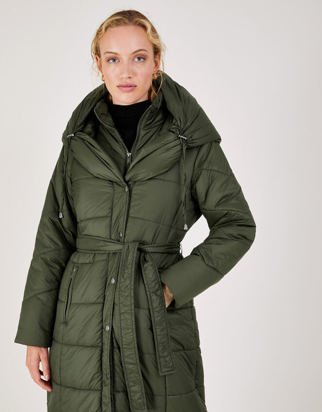 Lorena Padded Belted Maxi Coat Green Women's Coats Monsoon UK.