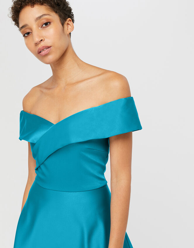 Sigourney Satin Midi Dress, Teal (TEAL), large