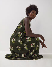 East Flossie Sleeveless Floral Maxi Dress, Green (KHAKI), large