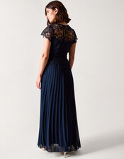 Monica Lace Pleated Bridesmaid Dress, Blue (NAVY), large