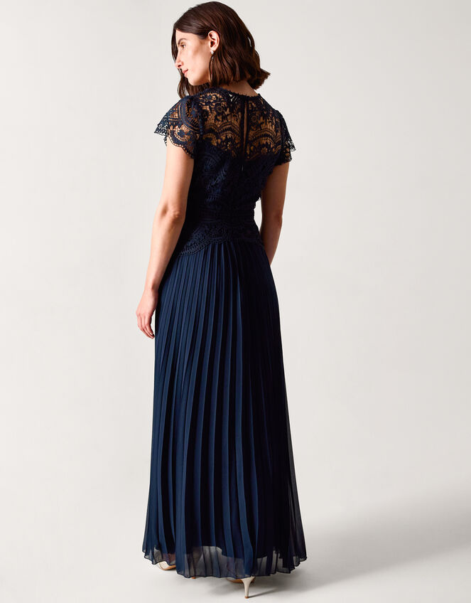 Monica Lace Pleated Bridesmaid Dress, Blue (NAVY), large