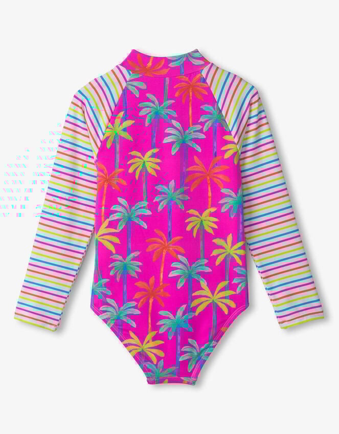 Hatley Palm Print Long Sleeve Swimsuit, Pink (PINK), large