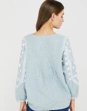 Ellen Embroidered Tassel Blouse, Blue (BLUE), large