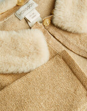 Baby Faux Fur Collar Cardigan, Gold (GOLD), large