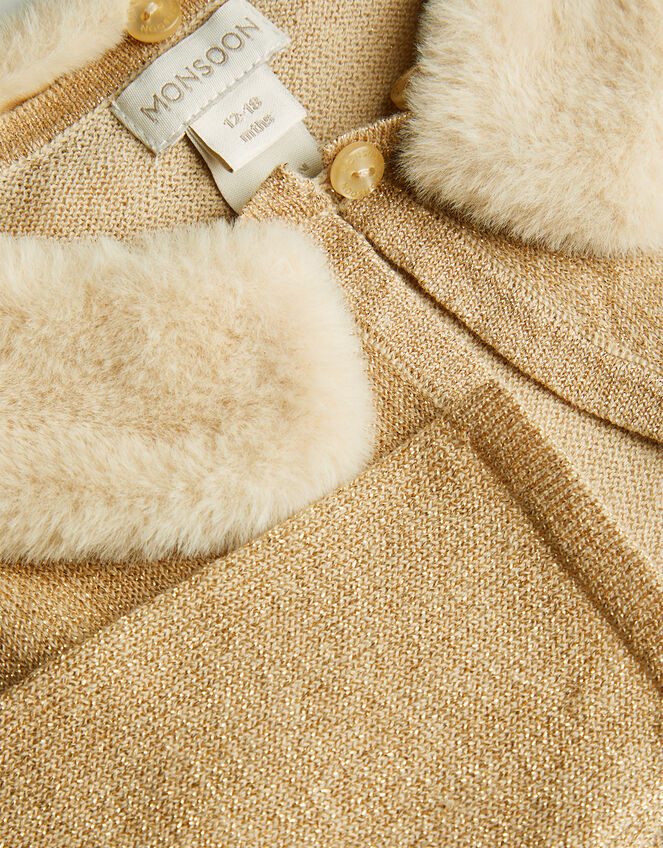 Baby Faux Fur Collar Cardigan, Gold (GOLD), large