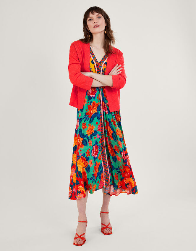 Pocket Cardigan in Linen Blend, Orange (CORAL), large