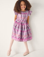 Magical Unicorn Print Satin Dress, Purple (PURPLE), large