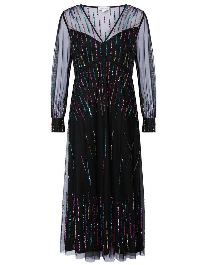 Louise Sequin Midi Dress, Black (BLACK), large