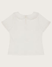 Floral Embroidered Collar T-Shirt, Ivory (IVORY), large