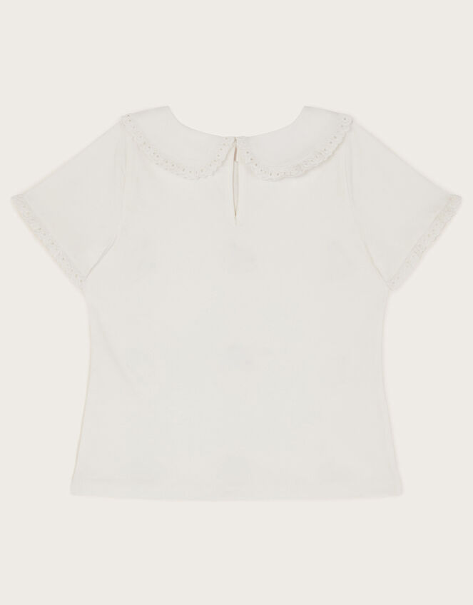 Floral Embroidered Collar T-Shirt, Ivory (IVORY), large