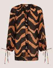 Zahara Abstract Stripe Print Blouse, Black (BLACK), large
