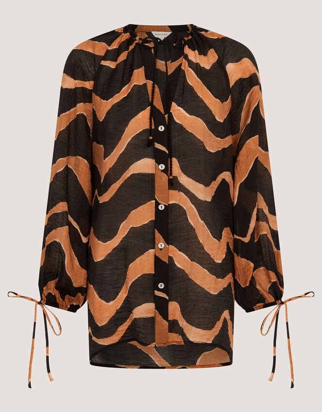 Zahara Abstract Stripe Print Blouse, Black (BLACK), large