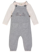 Newborn Baby Bunny Knit Dungarees Set, Grey (GREY), large
