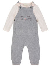 Newborn Baby Bunny Knit Dungarees Set, Grey (GREY), large