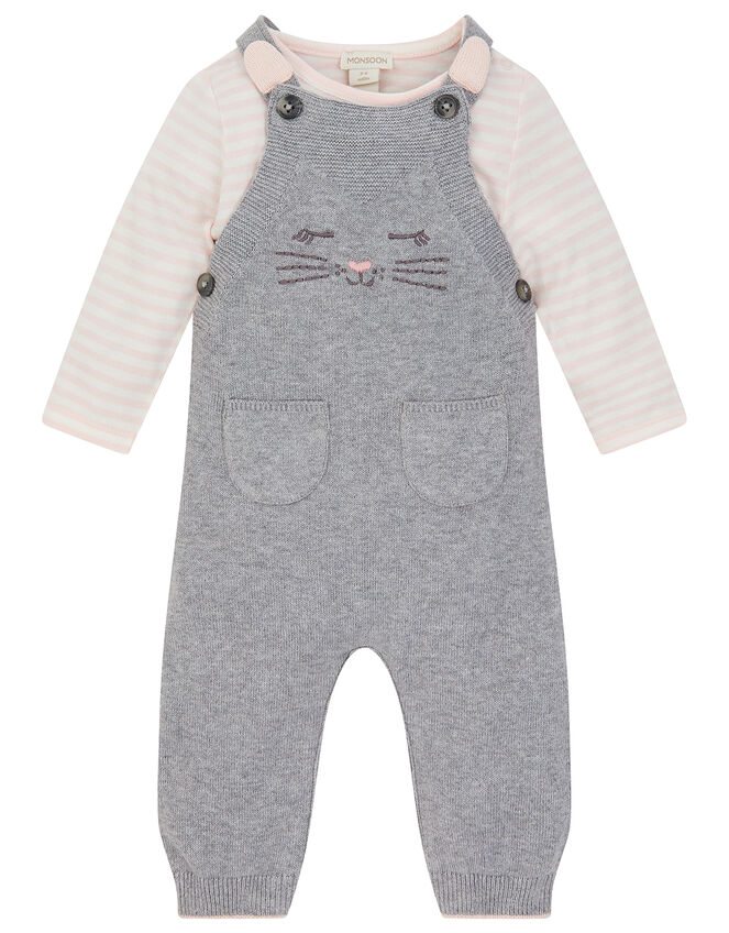 Newborn Baby Bunny Knit Dungarees Set, Grey (GREY), large