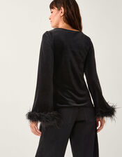 Freya Feather Velvet Top, Black (BLACK), large