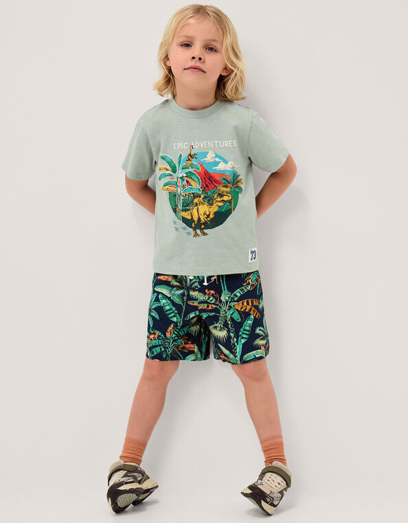 Dinosaur Print T-Shirt & Shorts Set, Green (GREEN), large