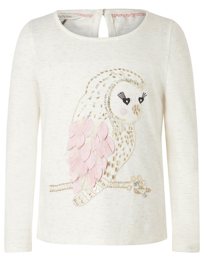 Owl Sequin Long Sleeve Top, Ivory (IVORY), large