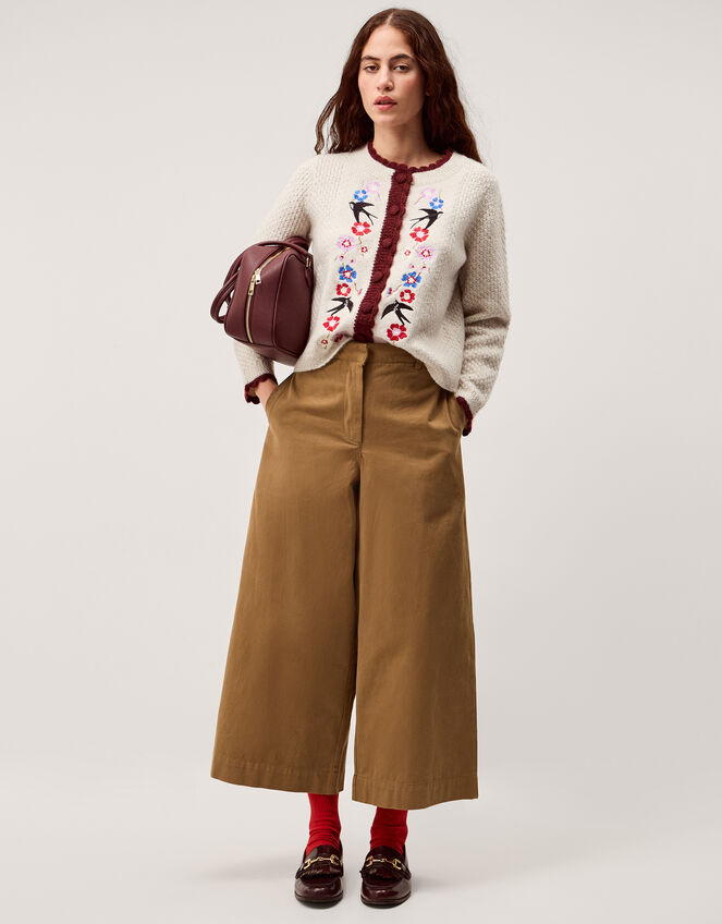 Etta Floral Embroidered Scallop Cardigan Ivory