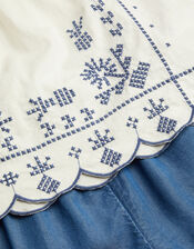 Embroidered Top & Scallop Shorts Set, Blue (BLUE), large