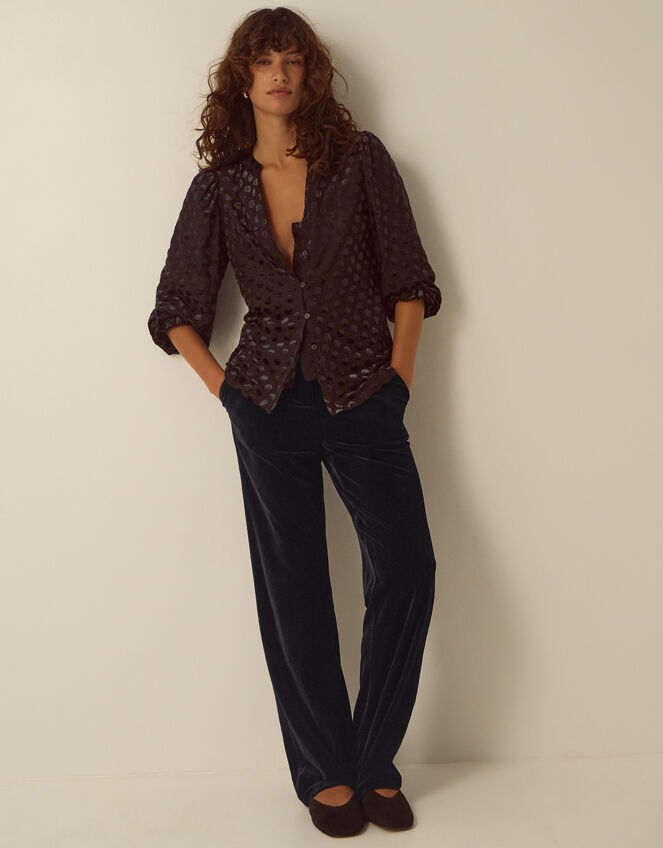 Mila Velvet Straight Leg Trousers, Black (BLACK), large